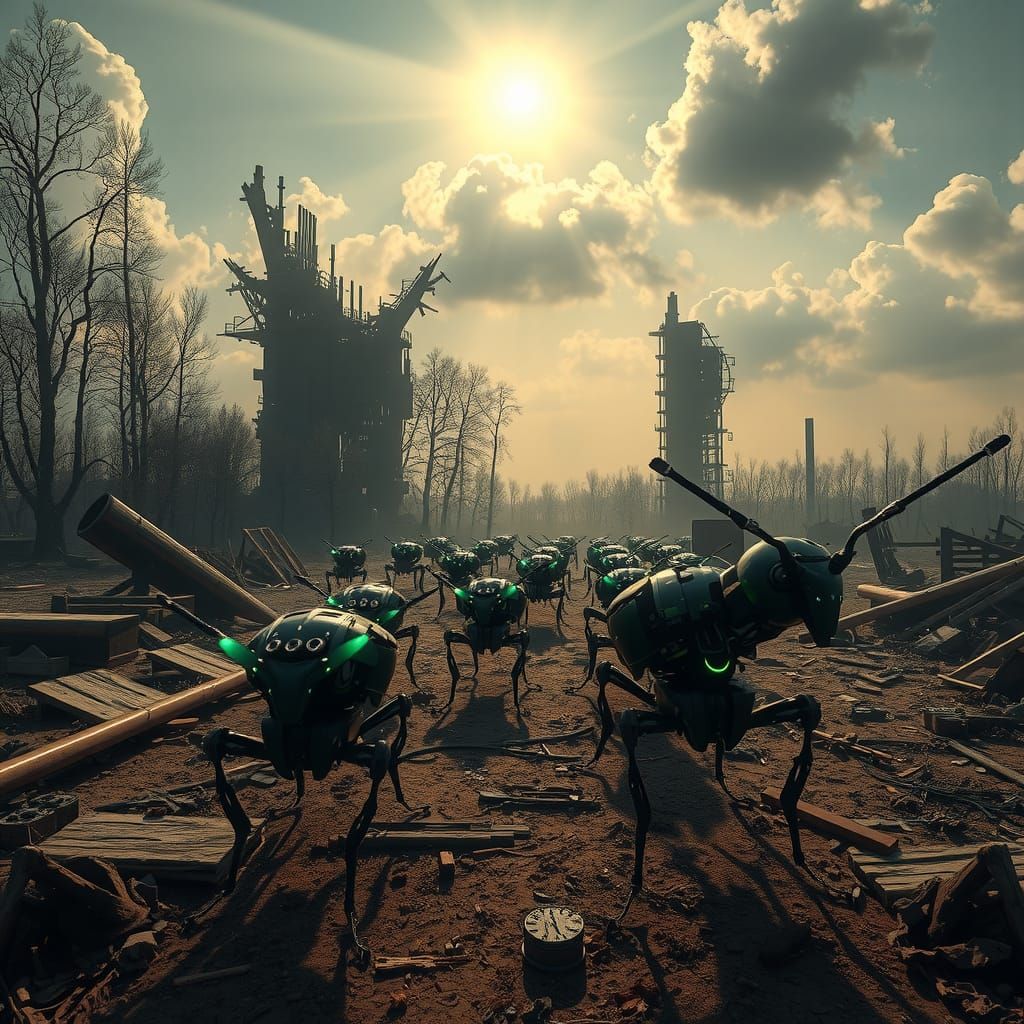 Cyborg Roaches March Through Poland's Ruins