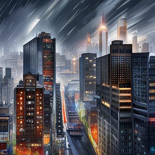 Pizzas Rain Over Glass City: Digital Fantasy Art