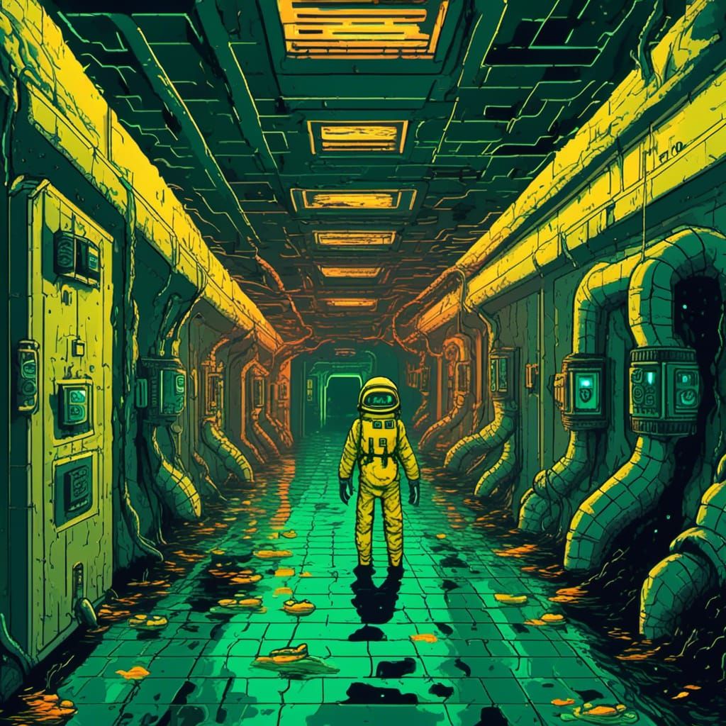 Retro 8-bit Underwater Horror Scene