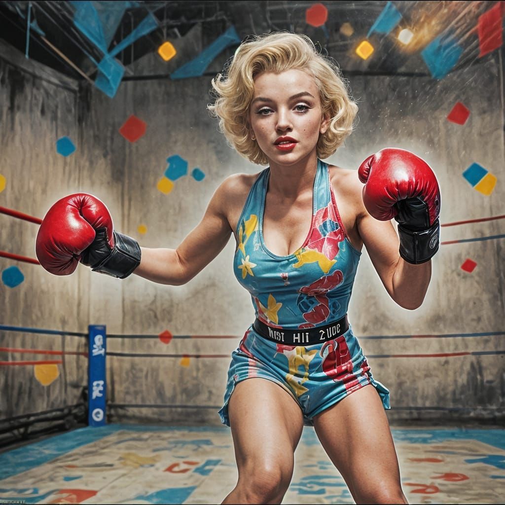 Marilyn Monroe with Boxing Gloves in Ring
