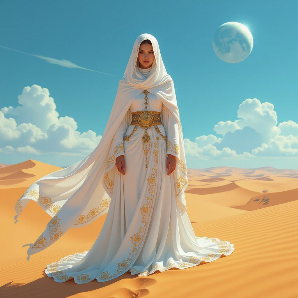 Alien Princess in Desert Landscape, Ethereal Art