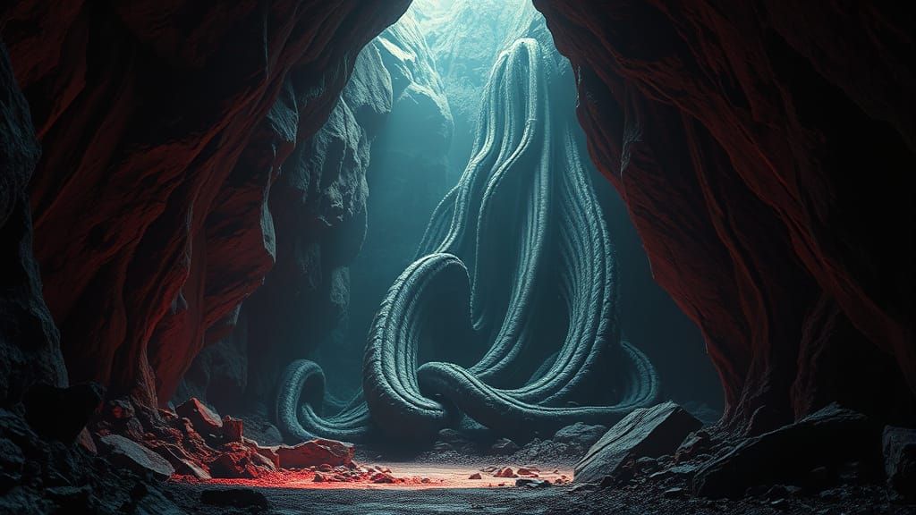 Giant Monster Coils in Eerie Underground Crevice