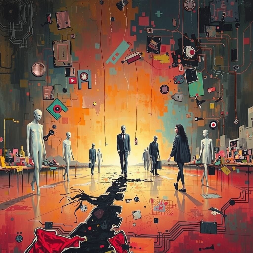 Complex Oil Painting of Floating Humanoid Forms