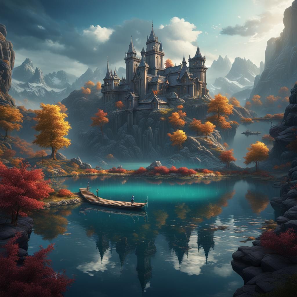 Gorgeous Lake in Detailed Matte Painting