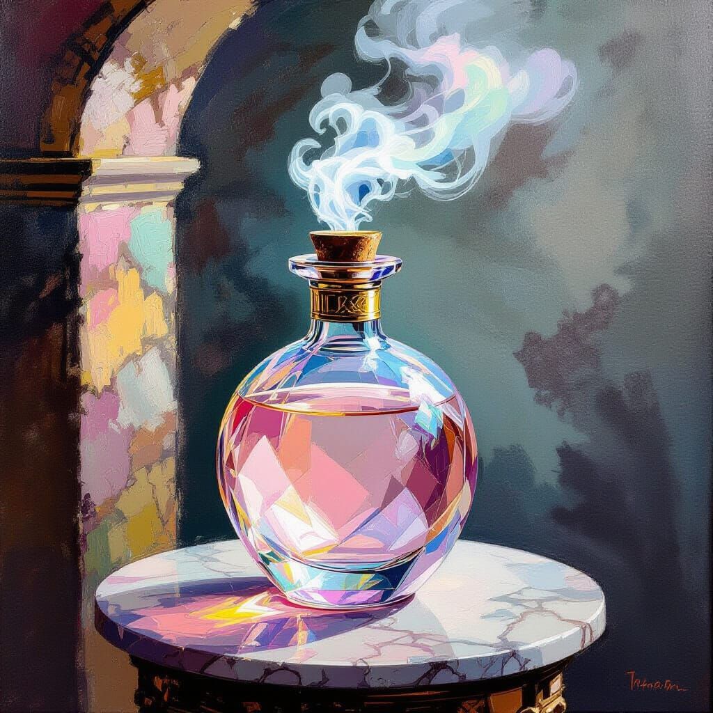 Crystal Potion Bottle in Wizard's Lair Oil Painting