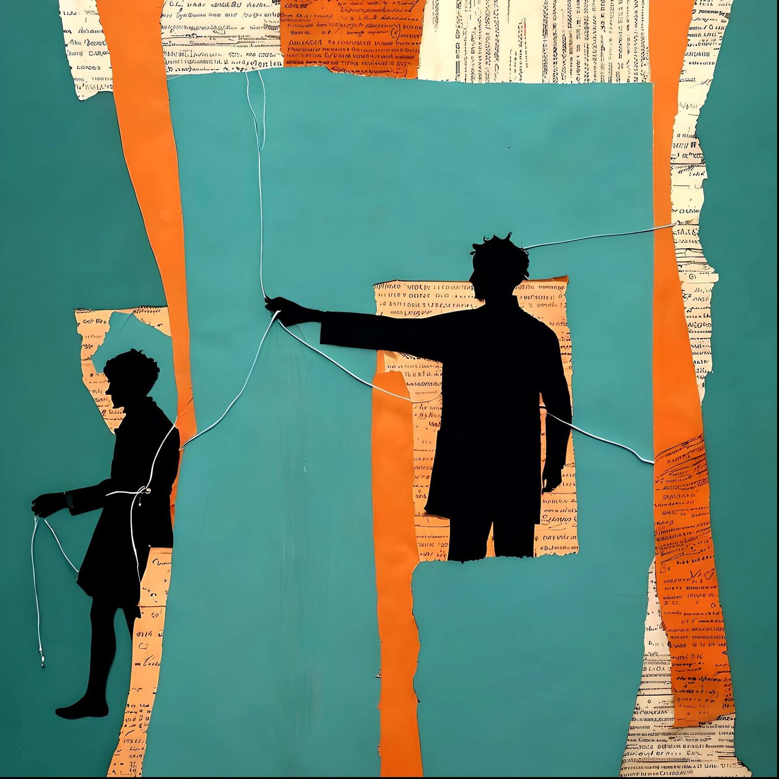 Minimalist Collage of Figures with String