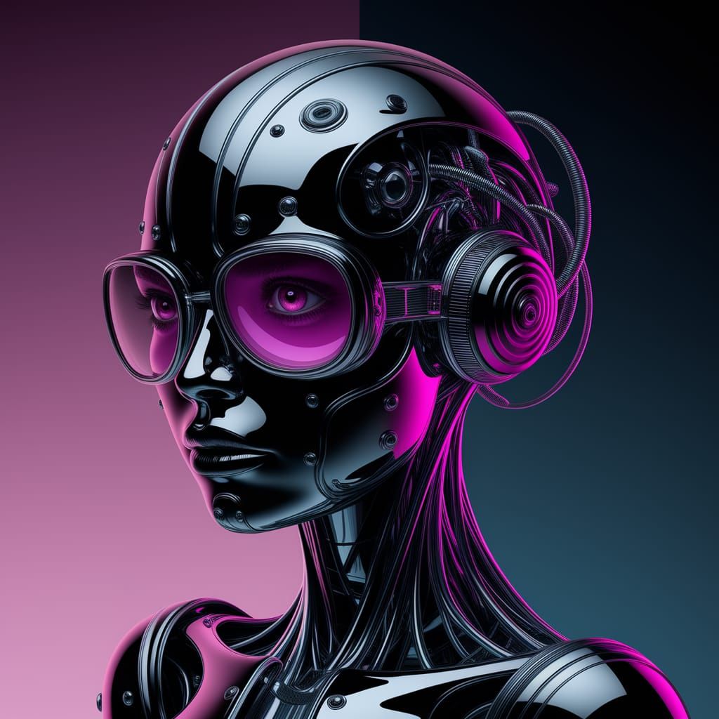 Surreal Abstract Mechanical Onyx and Magenta