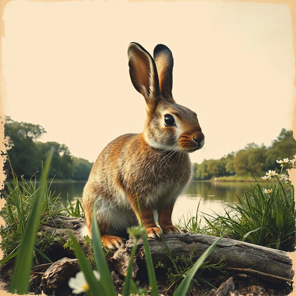 Double exposure full portrait of a Rabbit on riverbank, CGSociety, Anna Dittmann, Jordan Grim...