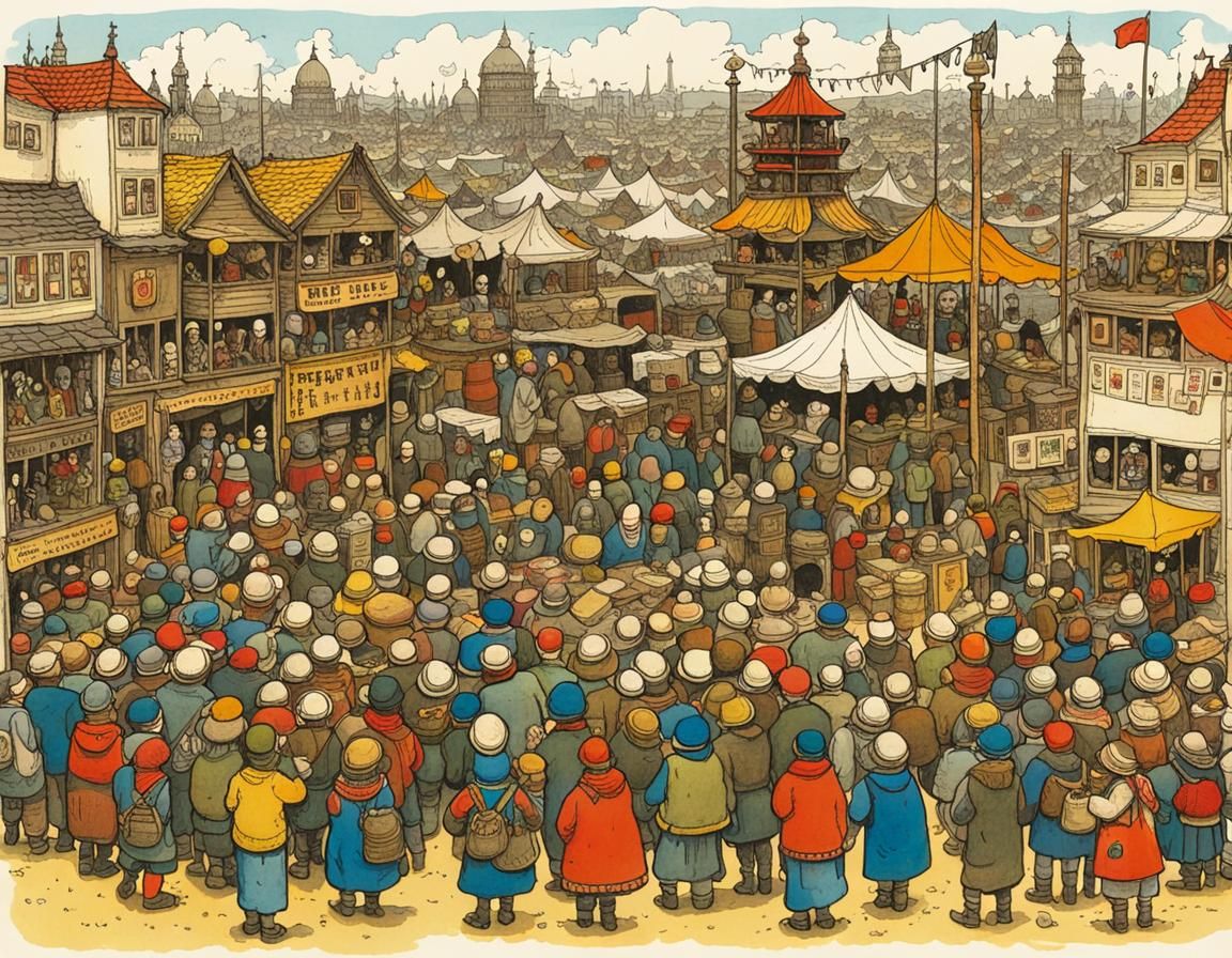 Lively Folk Festival Scene in Comic Book Style