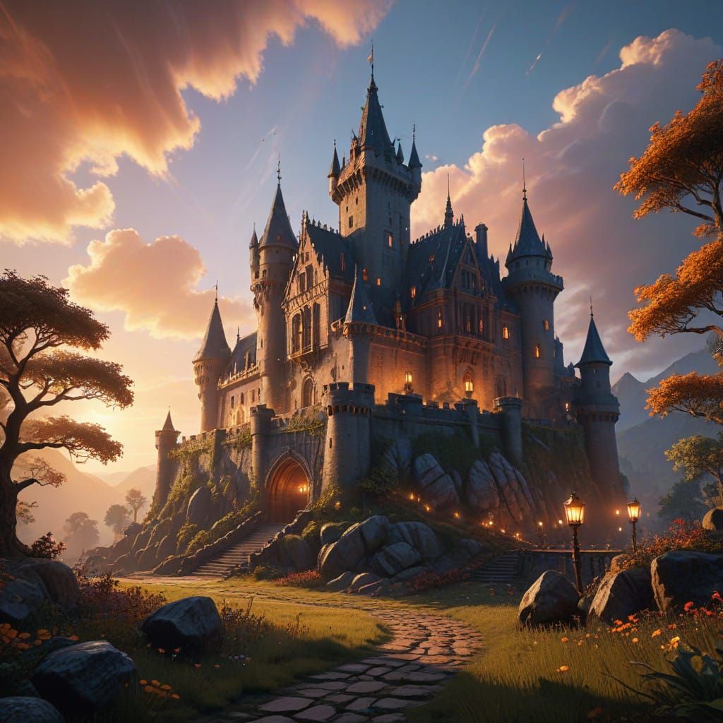 Surreal Medieval Castle Scene in Grand Cinematic Style