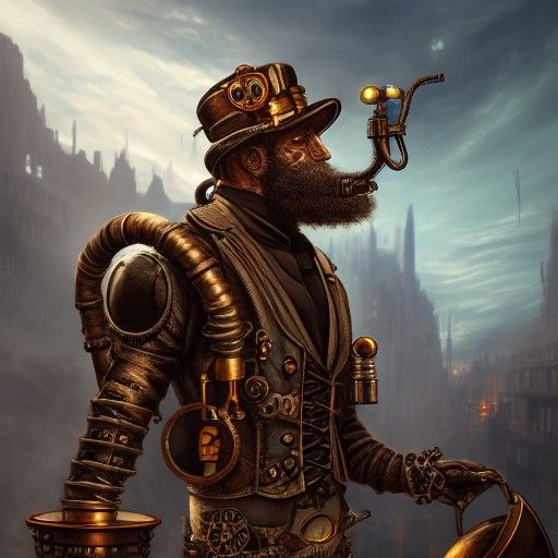 Steampunk Man in Detailed Matte Painting Style
