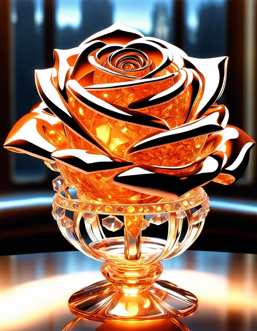 Crystal Rose in Jeweled Vase, Sci-Fi Concept Art
