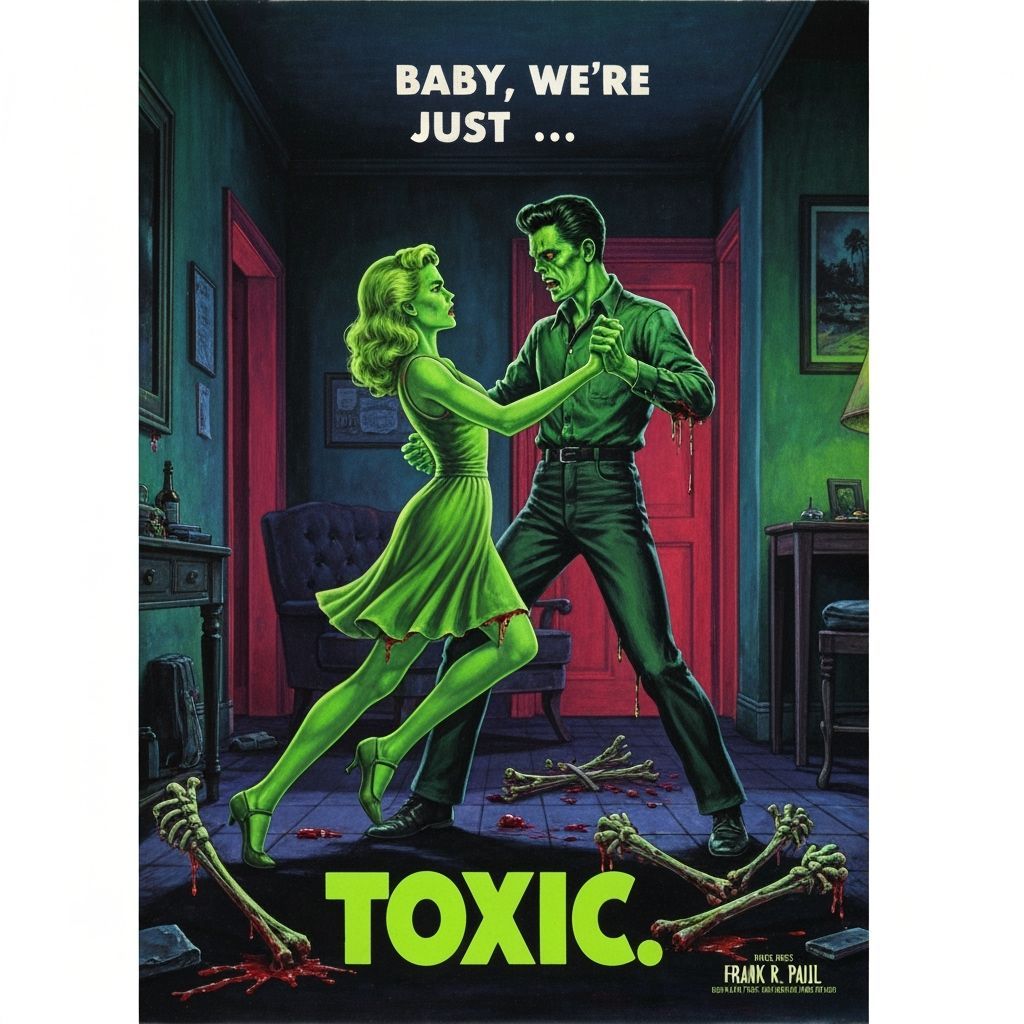 Pulp Art Horror Movie Poster: Toxic Couple Dancing