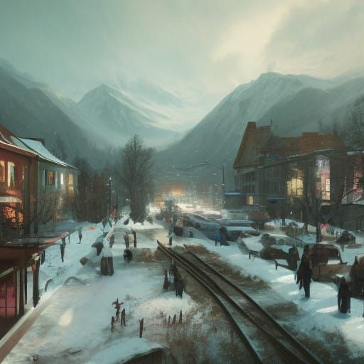 Girl with Blond Dreadlocks, Soft Pink Hoodie, and Snowy Trai...