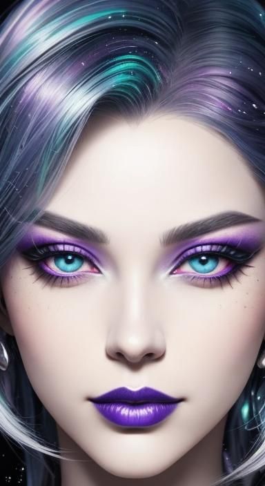 Beautiful gothic young lady with Silver hair with holographi...