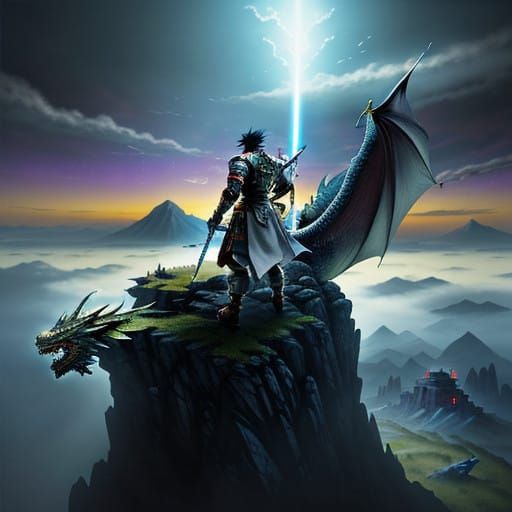 Heroic Warrior in Ethereal Fantasy Realm