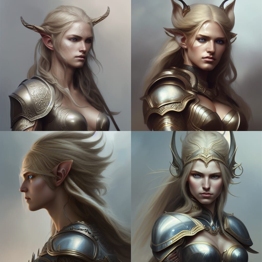 Warrior Elf Woman in Hyperrealistic Fantasy Style