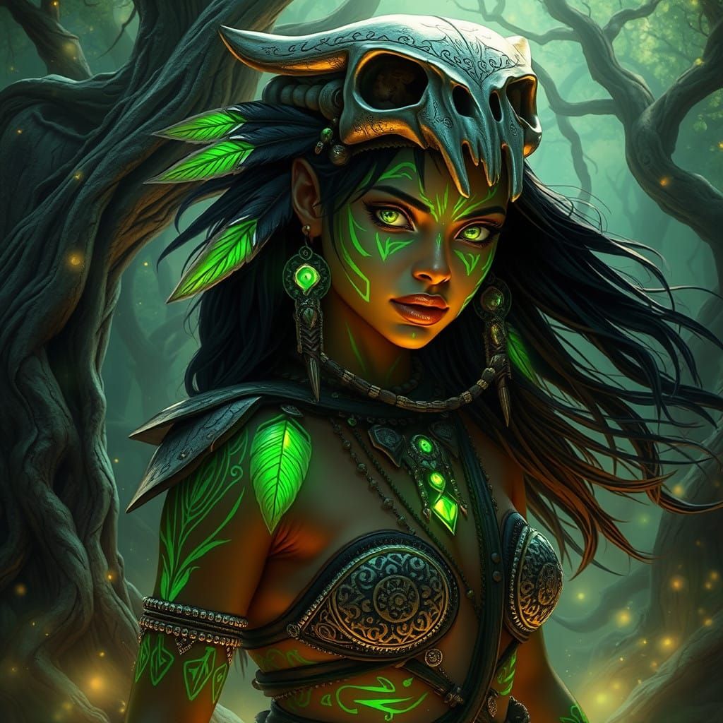 Enchanted Tribal Goddess in an Ancient Forest