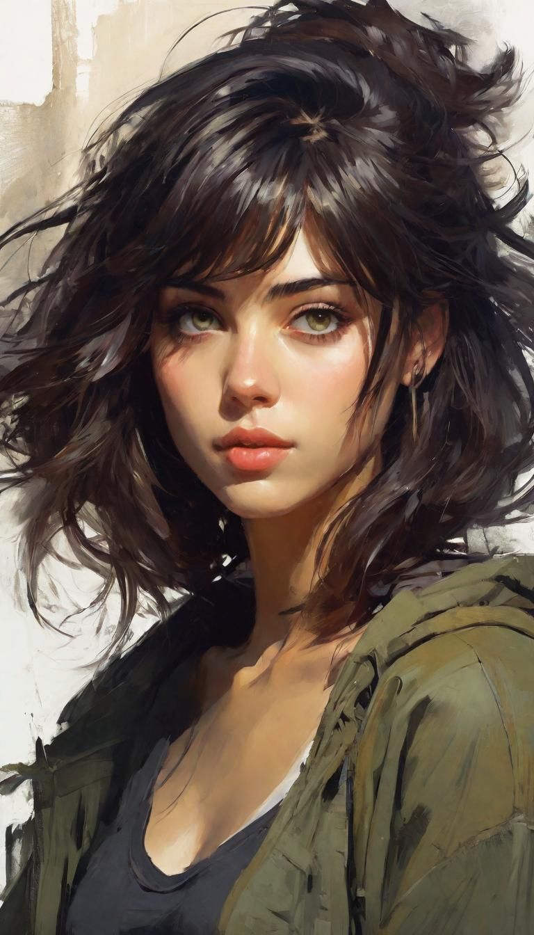 Anime Lady Portrait with Flowers in Digital Art Style