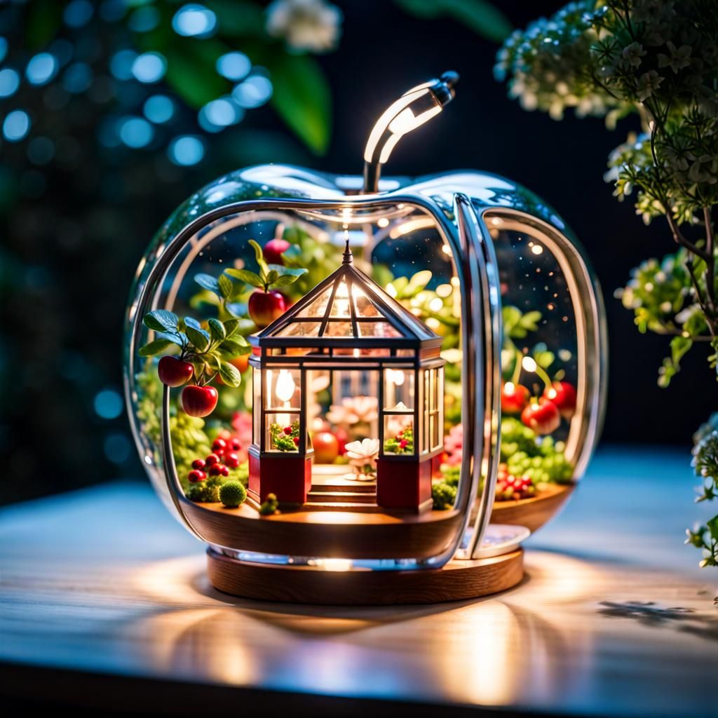 Glass Apple Miniature Scene: Dollhouse Conservatory