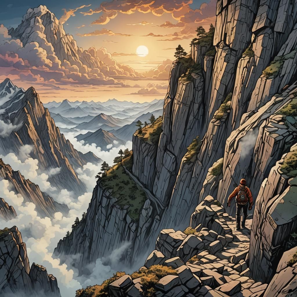 Vertigo Shot: Mountain Cliff Climb at Dawn