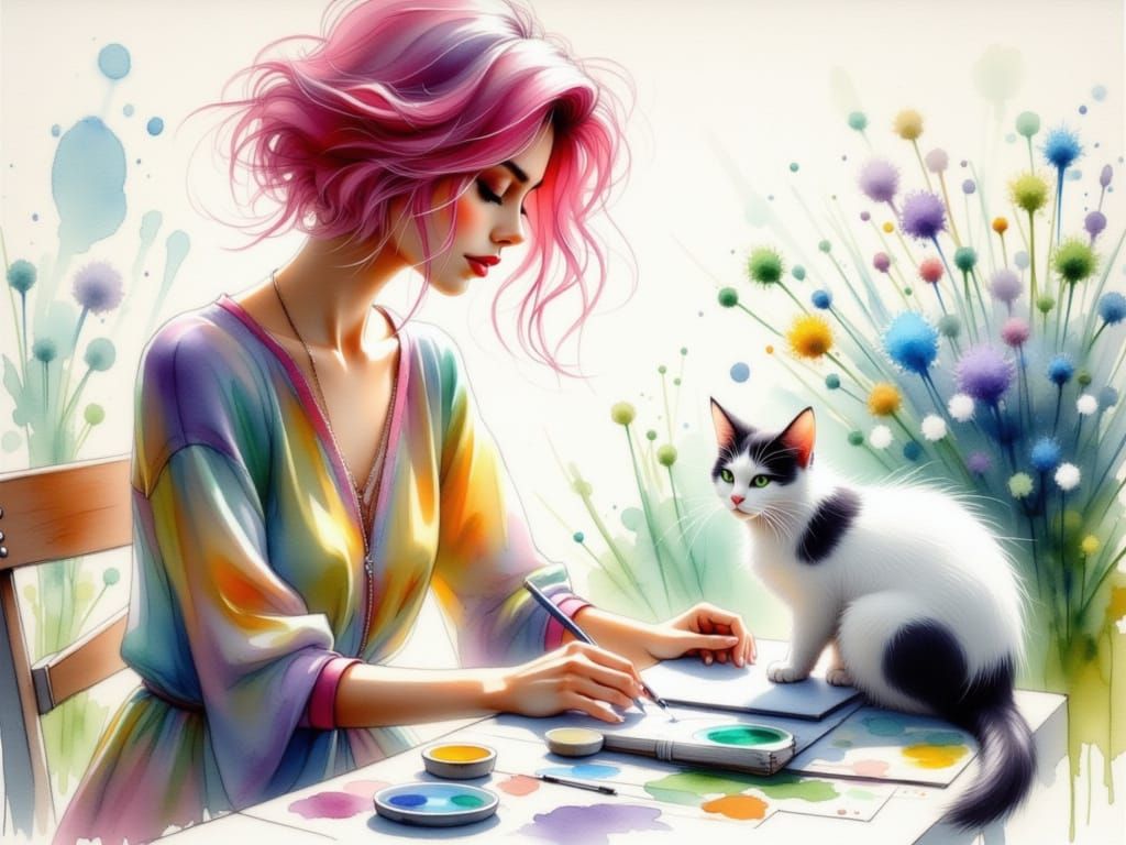 Watercolor painter in Watercolor style