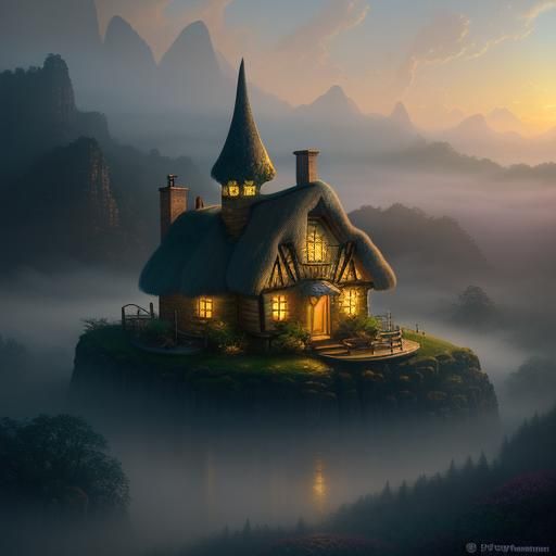 Dreamy Cottage in a Whimsical Village Scene