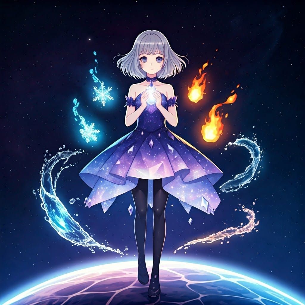 Cosmic Goddess on Crystal Planet in Manga Style