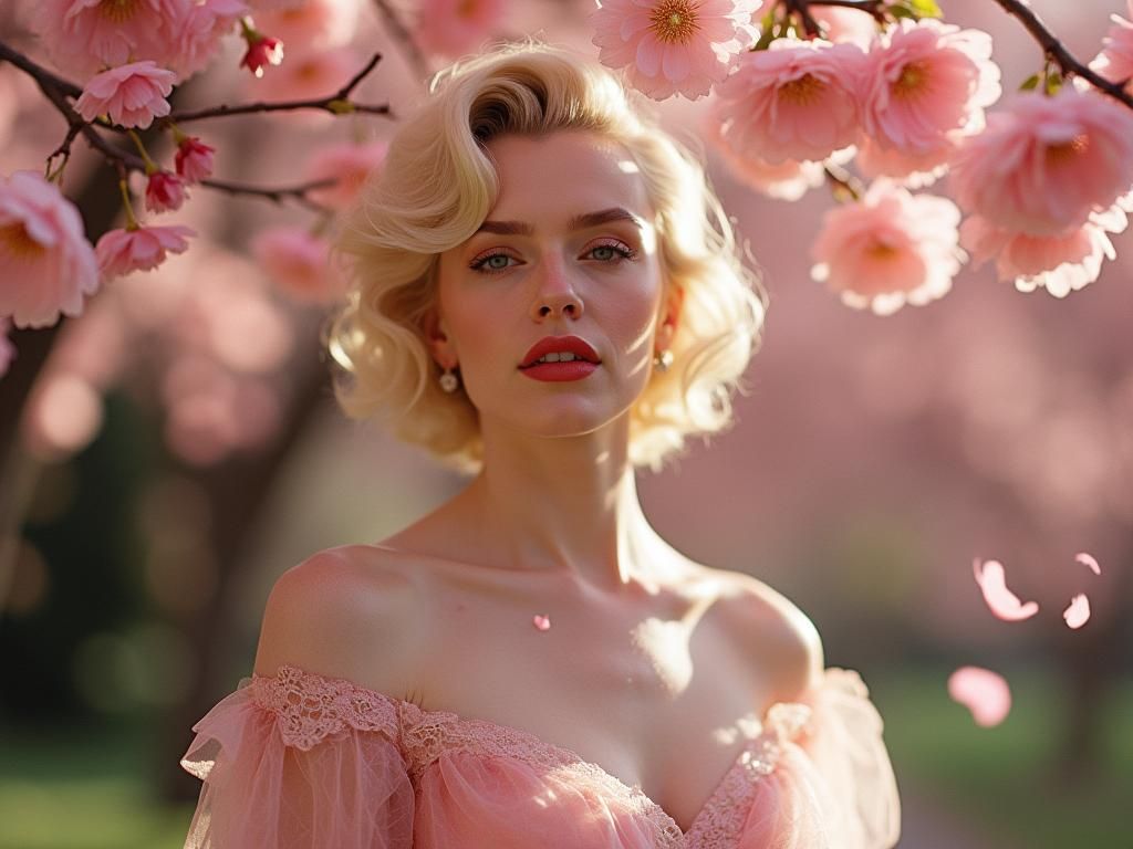 Marilyn Monroe Under Cherry Blossoms: Dreamy Film Aesthetic