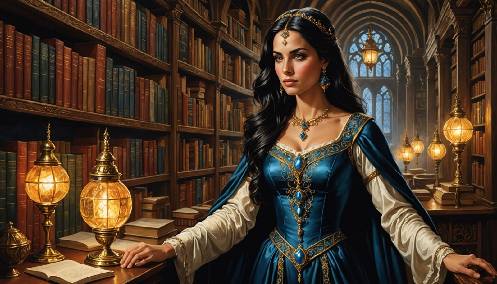 Medieval Fantasy Librarian in Oil Painting Style