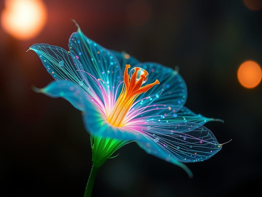 Alien Bioluminescent Flower of Glowing Filaments