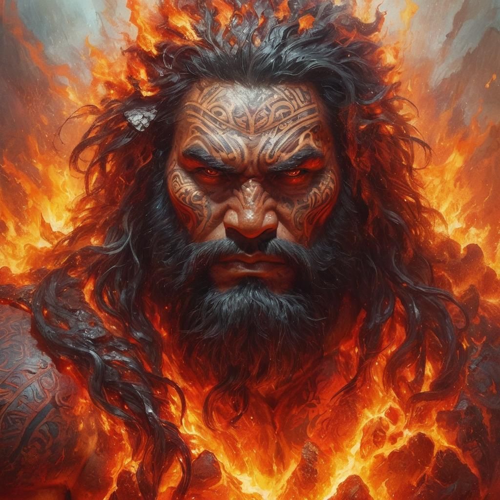 Samoan God of Fire Portrait in Fantasy Art Style