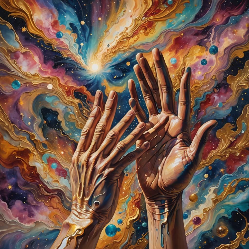 Surreal Astral Illustration of Painter's Hands