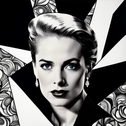 Grace Kelly Portrait with Poppies in Vintage Collage Style