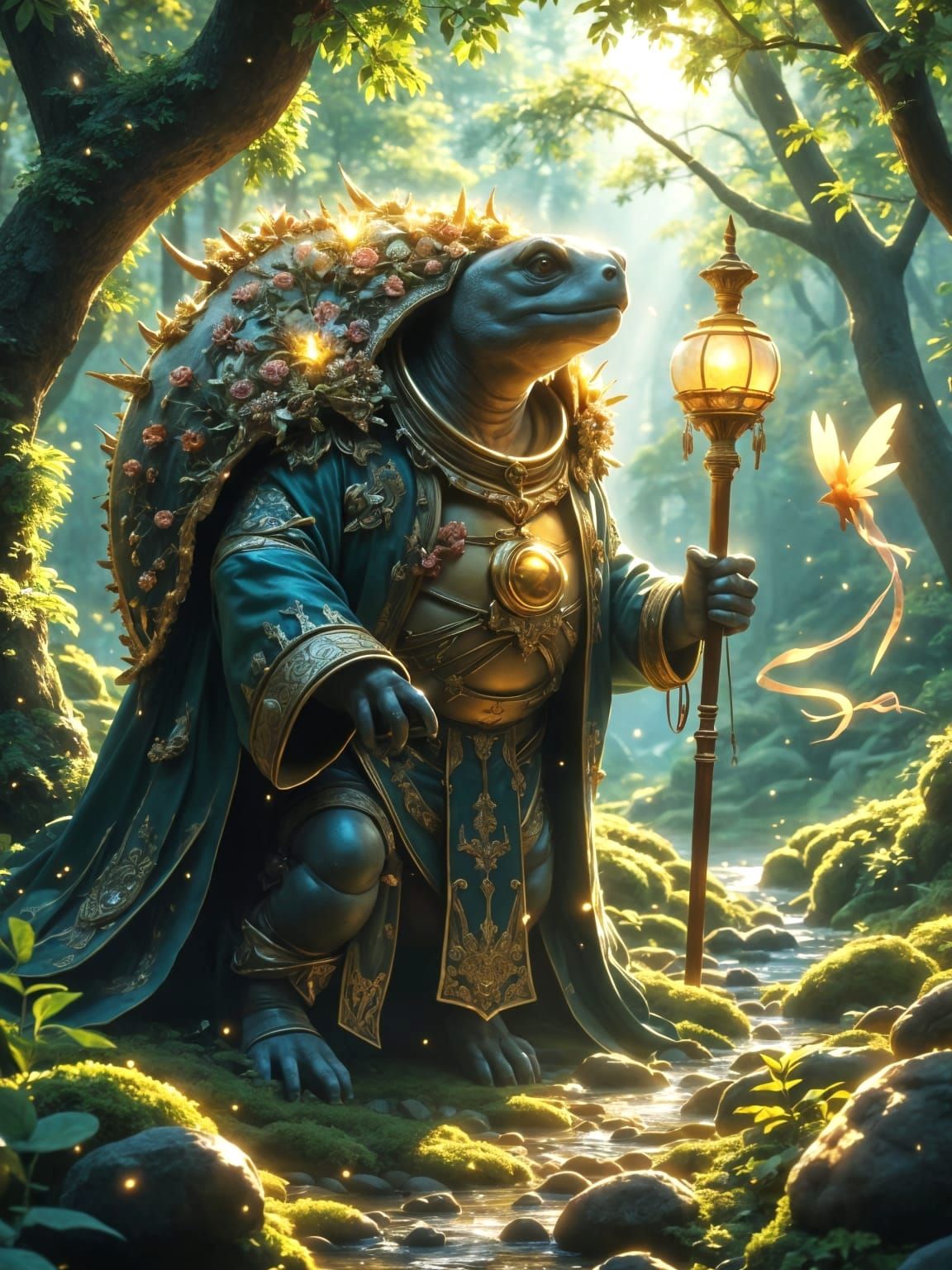 Anime Turtle Sage in Enchanted Forest