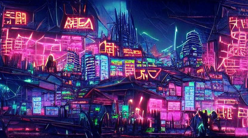 Glowing Neon Cyberpunk Cityscape