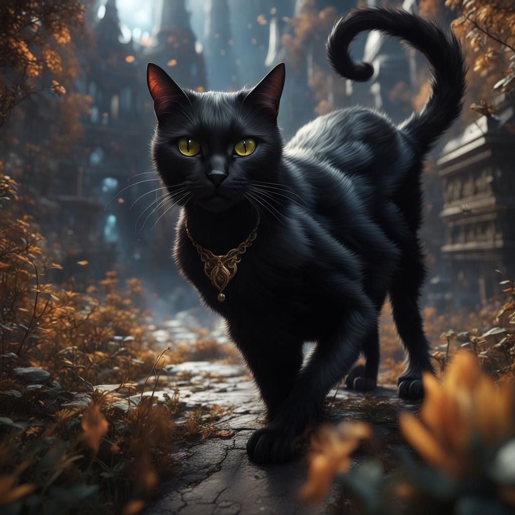Fantastical Black Cat Matte Painting in 8k
