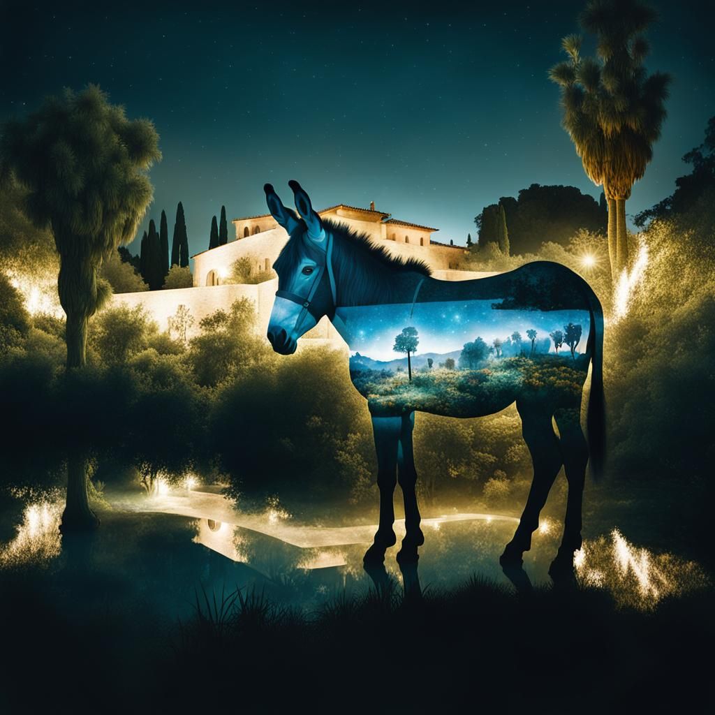 Double Exposure Donkey in Garden of Gethsemane