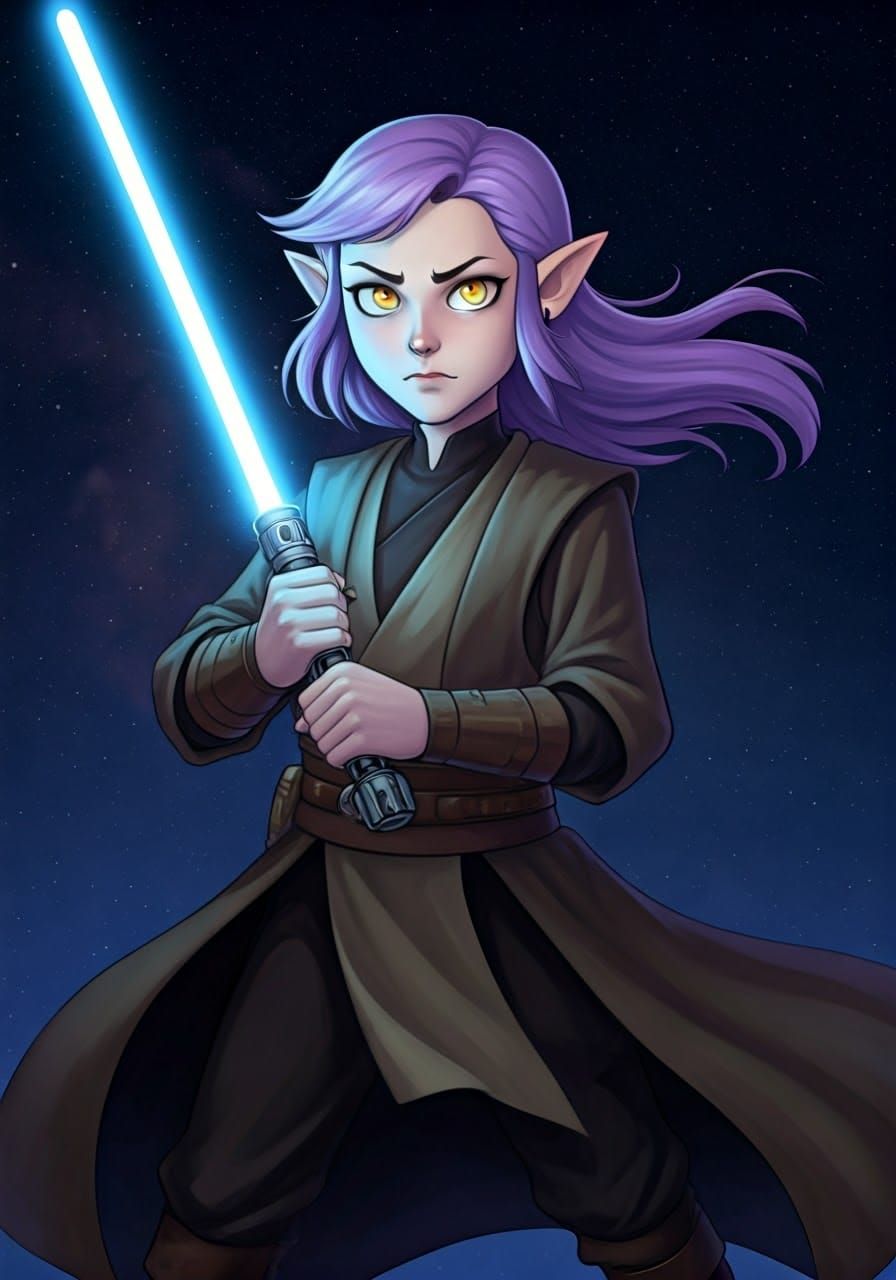 Anime Jedi Knight with Blue Lightsaber
