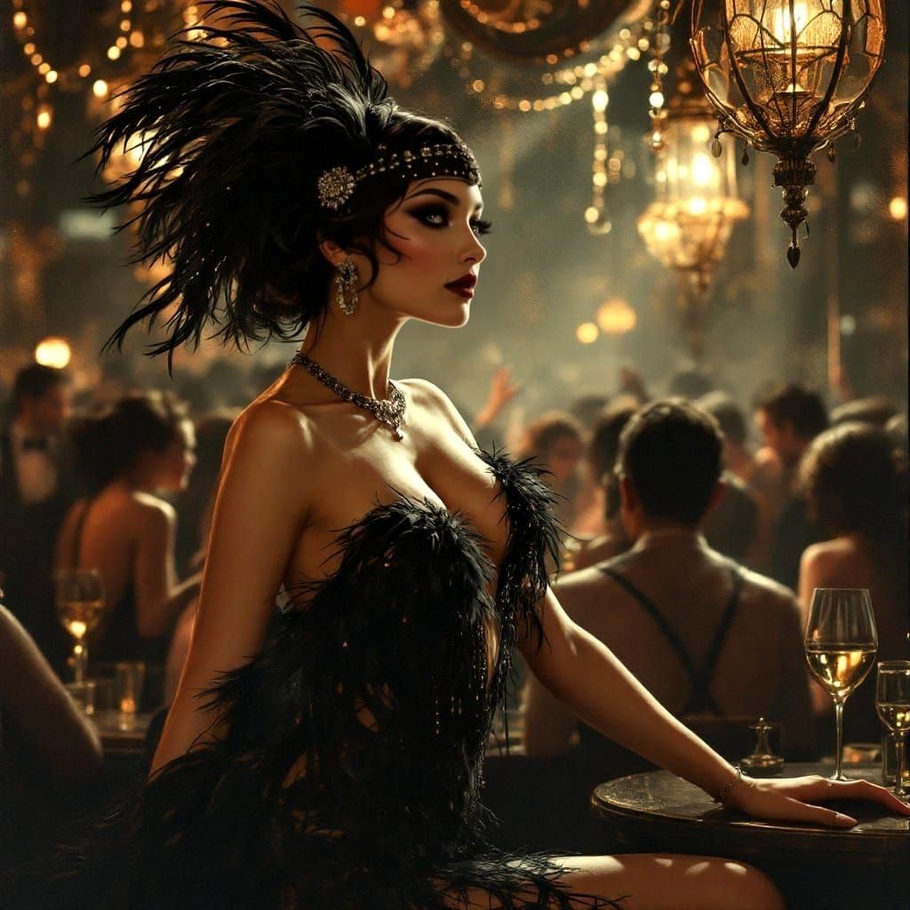 Glamorous Flapper in a Vintage Speakeasy