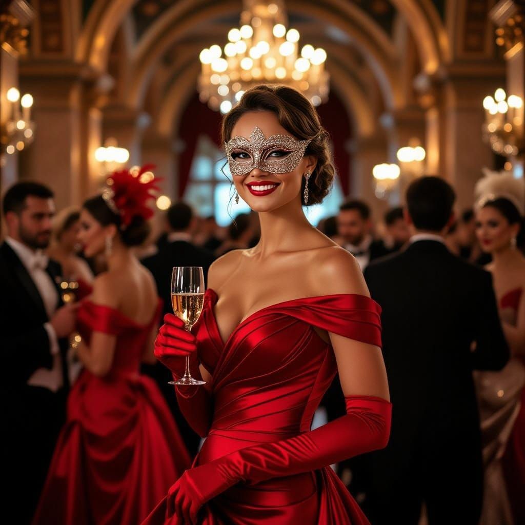 Elegant Beauty at a Lavish Masquerade Ball