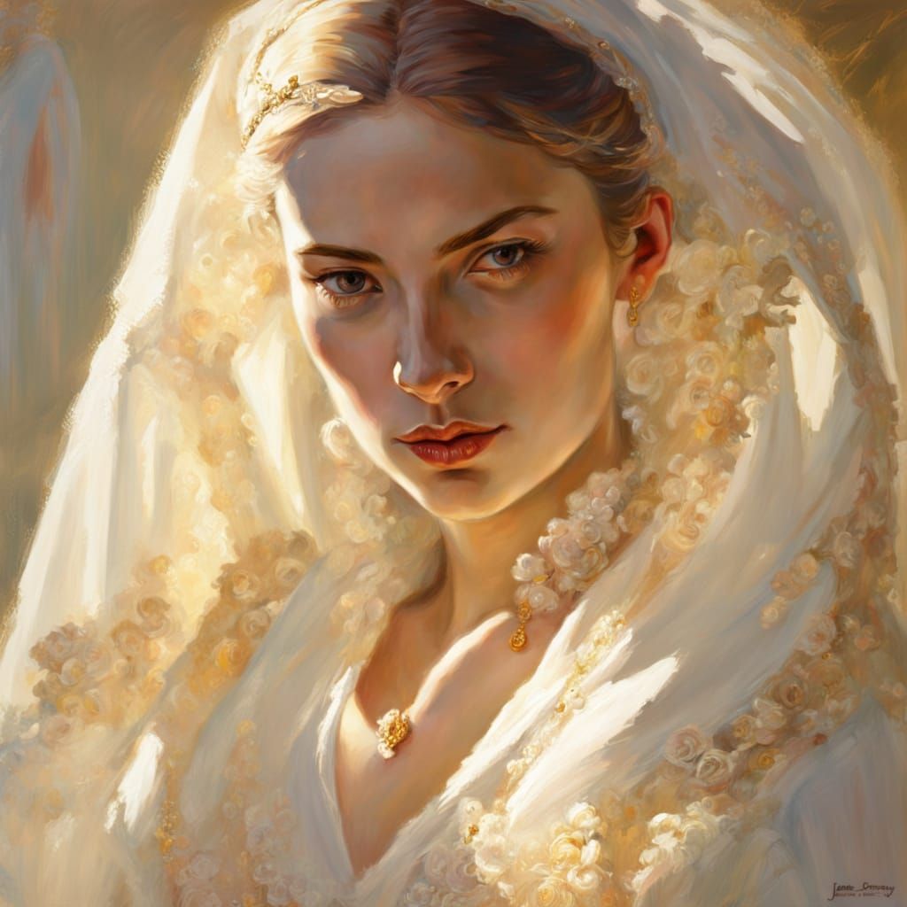 Baroque Woman in White: An Oil Painting