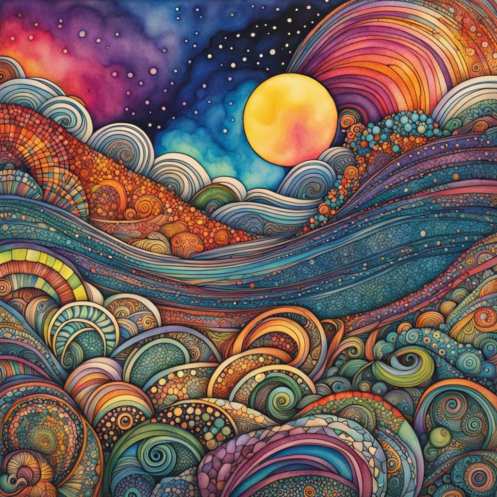 Glowing Zentangle Watercolor Art of Adaptive Mindset