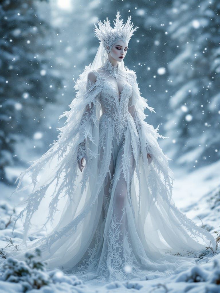 Ethereal Snow Queen in Hyper-Realistic Fantasy Art