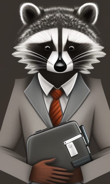 Raccoon Salesman in Suit: Fine Art Concept