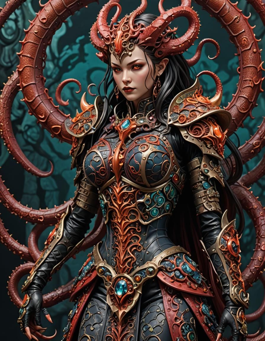 Female Demon Tentacle Knight in Fluxus Style