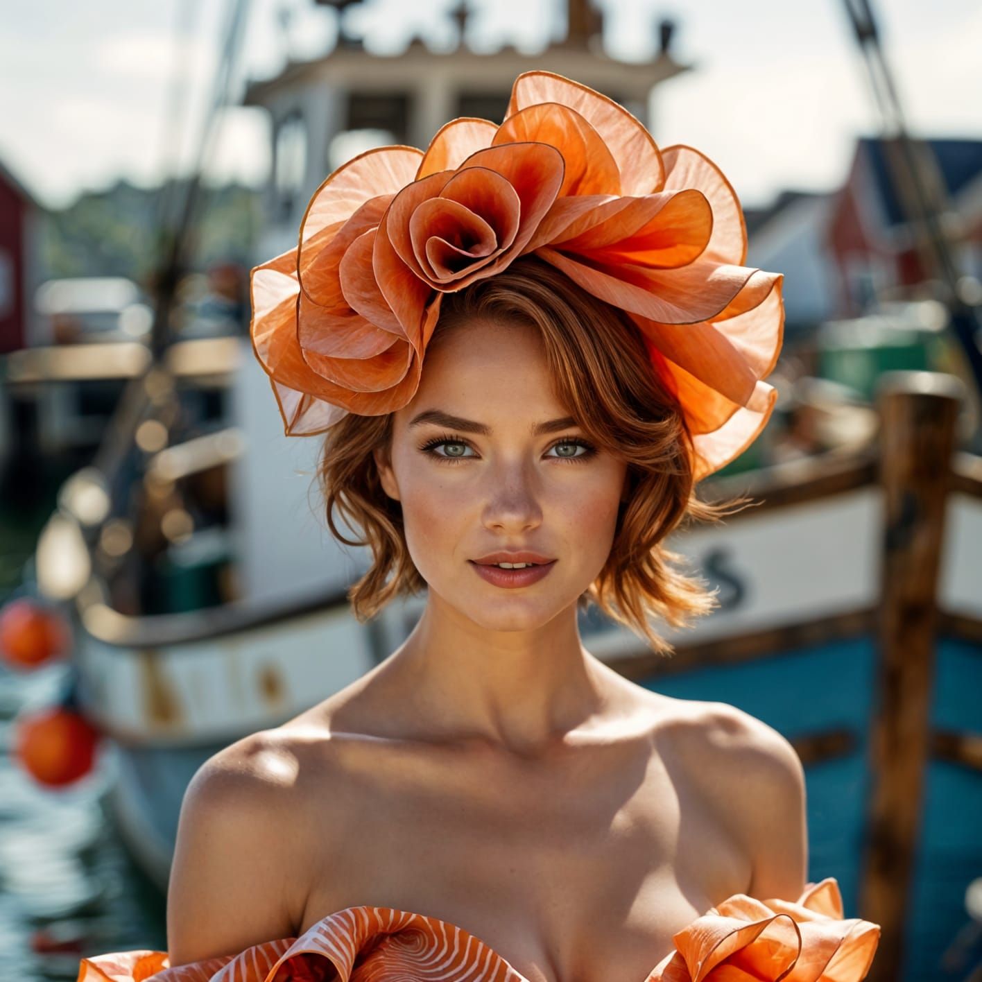 Fisher Girl in Harbour with Salmon Fascinator Hat