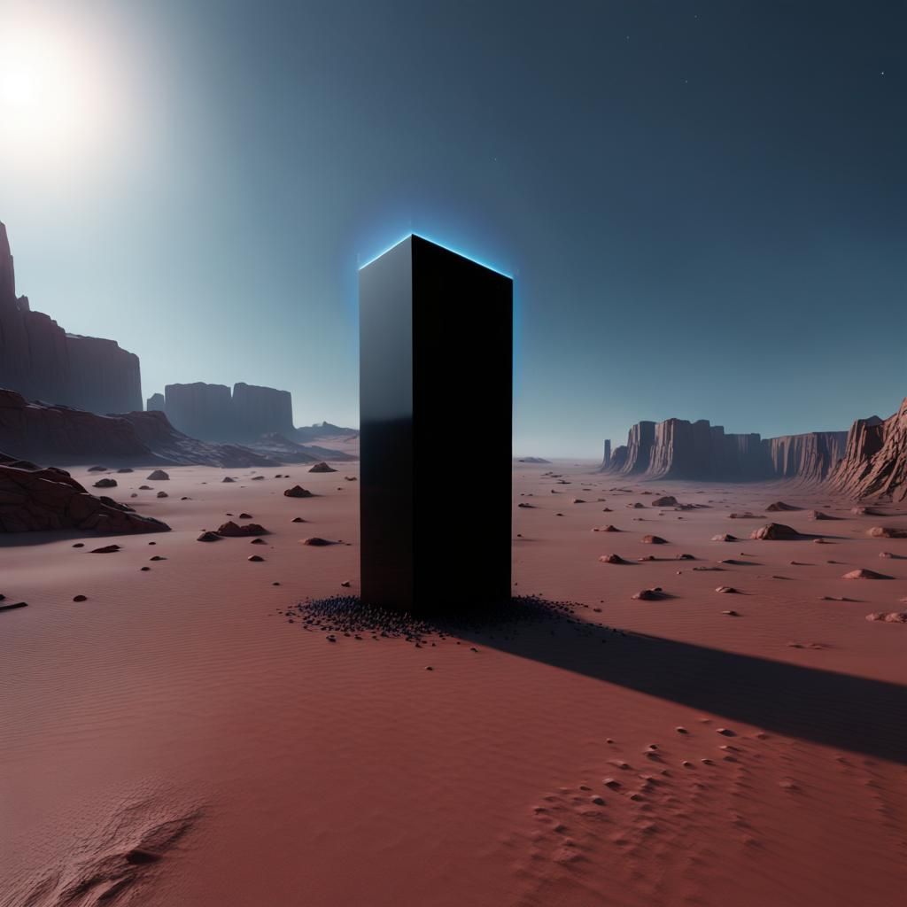 Black Monolith in Desert Landscape, Unreal Engine 5