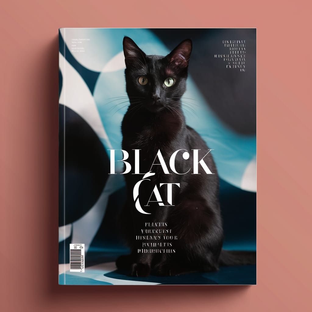 Elegant Black Cat Magazine Cover Design