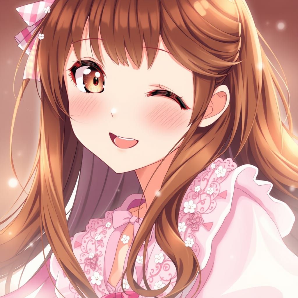 Anime Girl in Pink Kawaii Outfit Digital Art